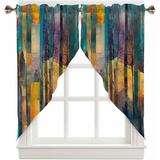 Abstract Oil Painting Swag Curtains For Living Room/bedroom Modern Geometric Art Contemporary Swag Kitchen Curtain Valances For Windows Tier Topper Scalloped Curtain 2 Panels 72 w X 45 l