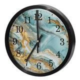 Silent Round Digital Wall Clock 9.8 Inch Easy Read-Battery Operated Non Ticking Blue Gold Marble Texture Clocks for Office Bedroom Living Room Kitchen Home Decor