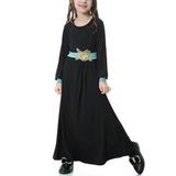 naisibaby Big Girls Long Sleeve Colorblock Dress Round Neck Long Dress for Kids Black Size 8-9 Years