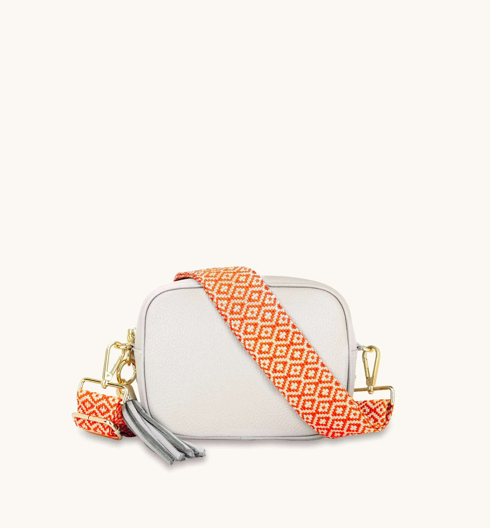 Apatchy London Womens Light Grey Leather Crossbody Bag With Orange Cross-stitch Strap - One Size | Apatchy London Sale | Discount Designer Brands