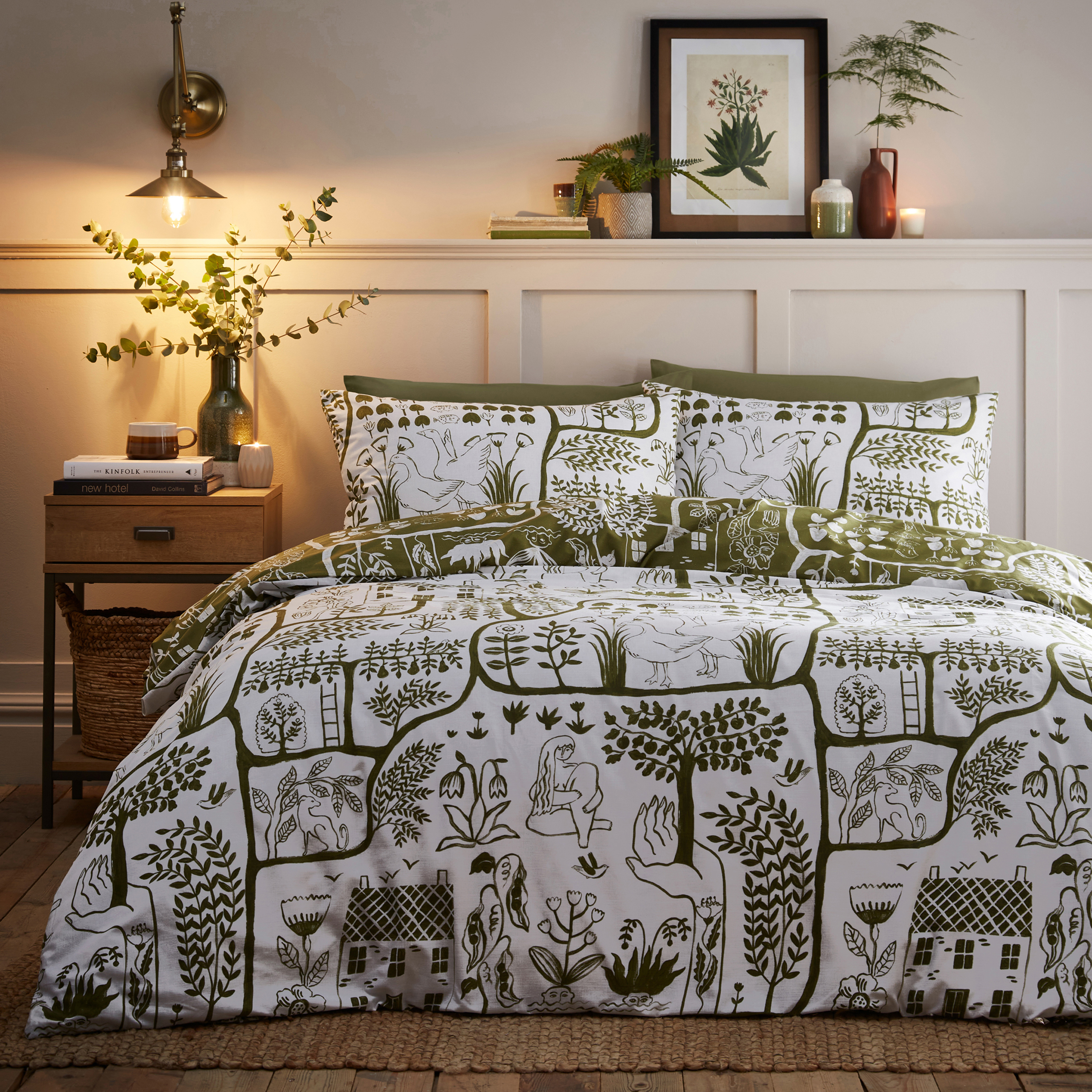 furn. Frida Floral Reversible Duvet Cover Set - Green Polycotton - Size King | furn. Sale | Discount Designer Brands