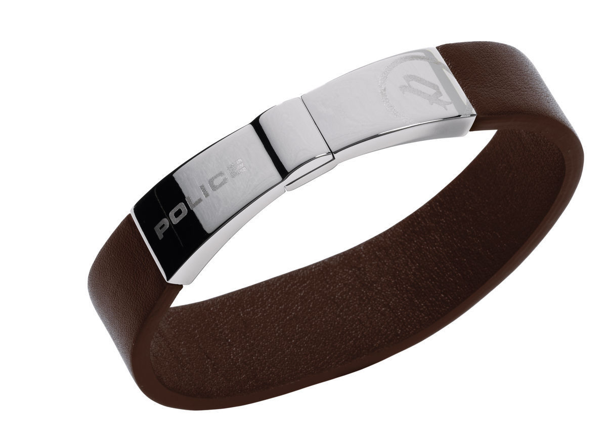 Police Unisex : "elapse" Brown Leather Wrist Watch - Silver - One Size | Police Sale | Discount Designer Brands