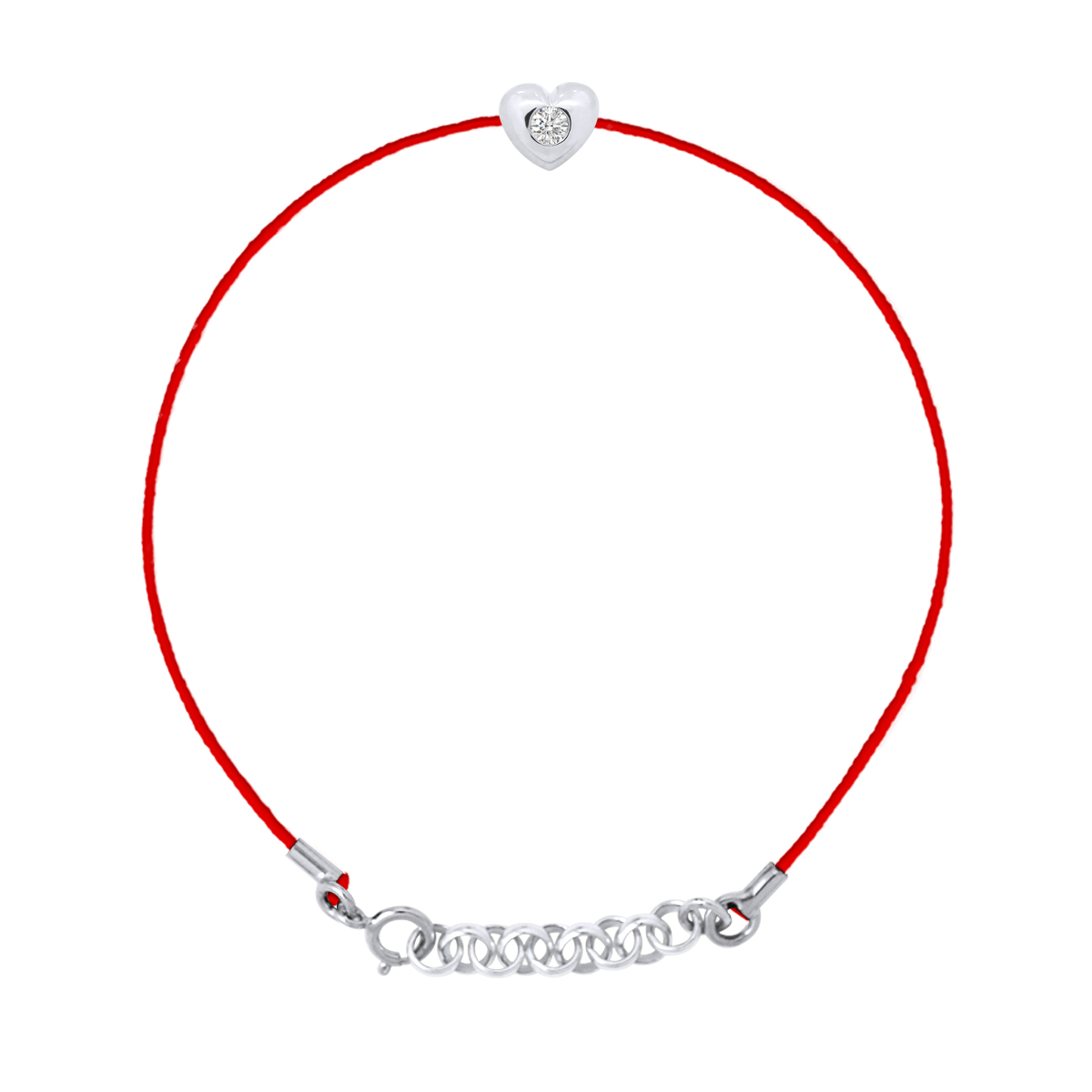 Diadema Womens - Bracelet - Red Nylon - Heart - Real Diamond - White - One Size | Diadema Sale | Discount Designer Brands