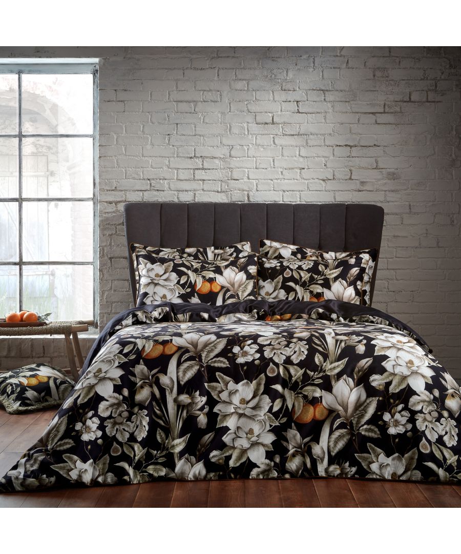 EW by Edinburgh Weavers Lavish Floral Premium Cotton Sateen Duvet Cover Set - Black - Size King