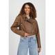 Brave Soul Womens Brown 'Vic' Faux Leather Cropped Biker Jacket - Size 16 UK | Brave Soul Sale | Discount Designer Brands