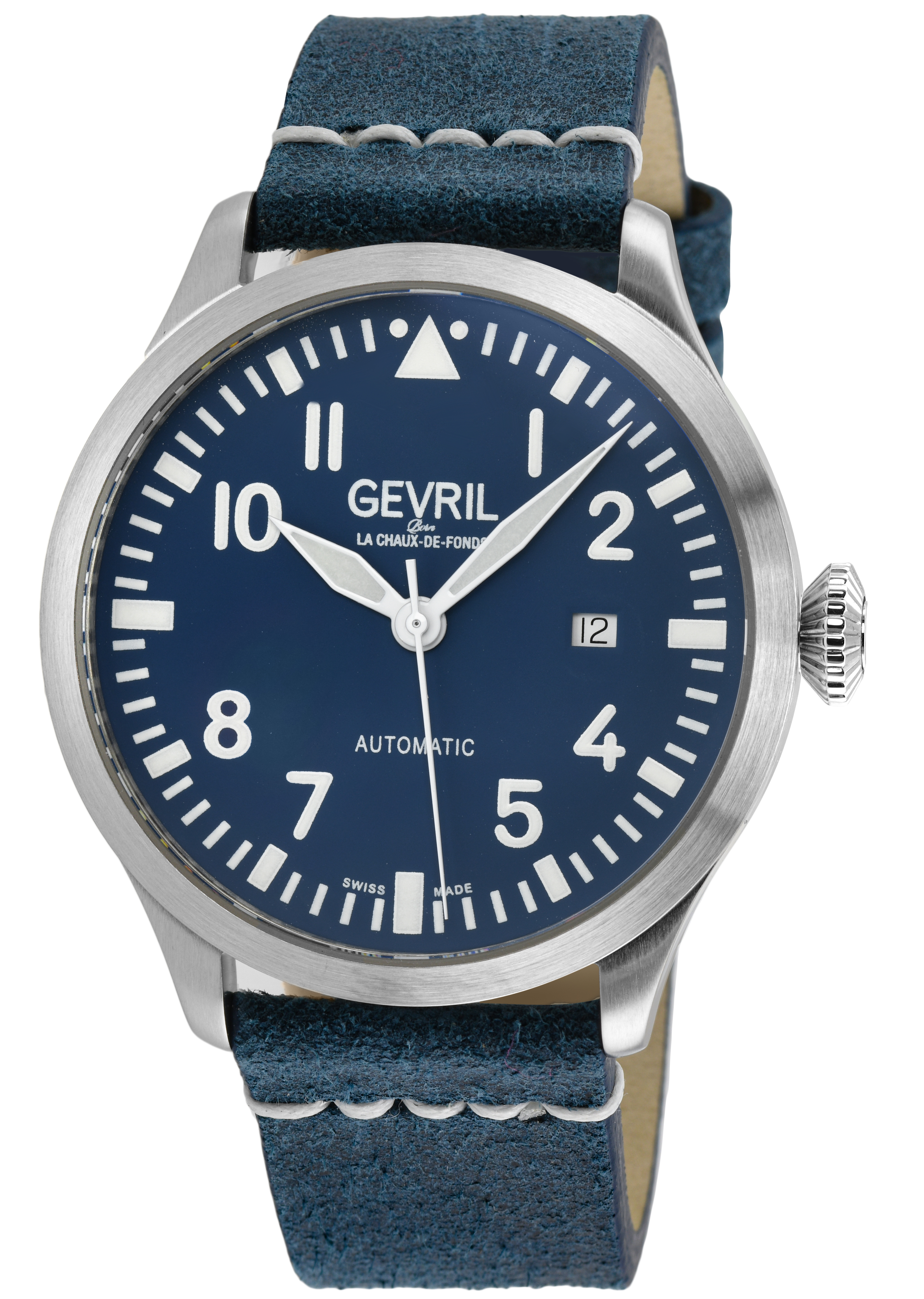 Gevril Mens Vaughn Swiss Automatic Seliita SW200 White Dial, Genuine Leather Watch - Blue - One Size | Gevril Sale | Discount Designer Brands