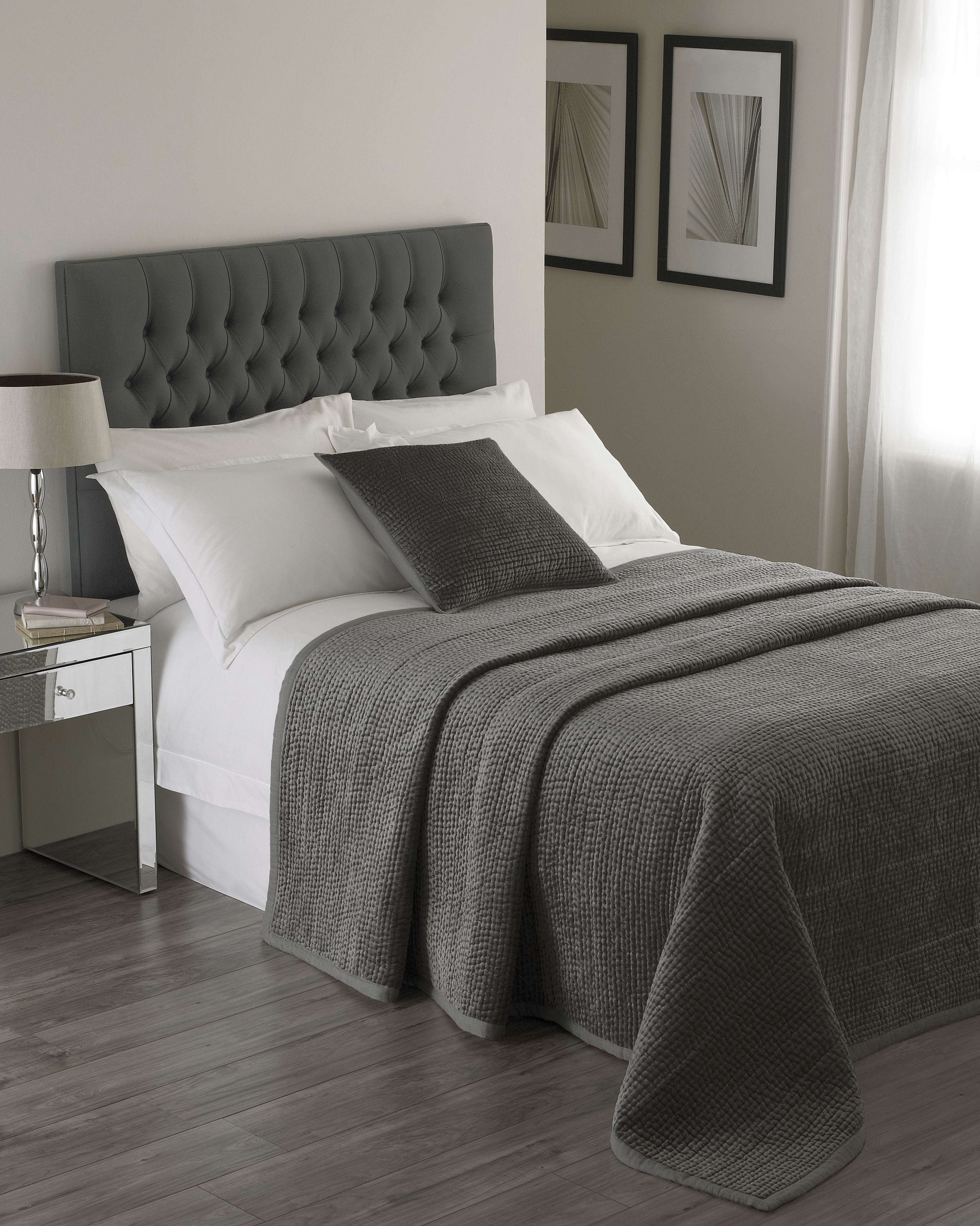 Paoletti Brooklands Bedspread Graphite - Grey Cotton - Size 265 cm x 265 cm | Paoletti Sale | Discount Designer Brands