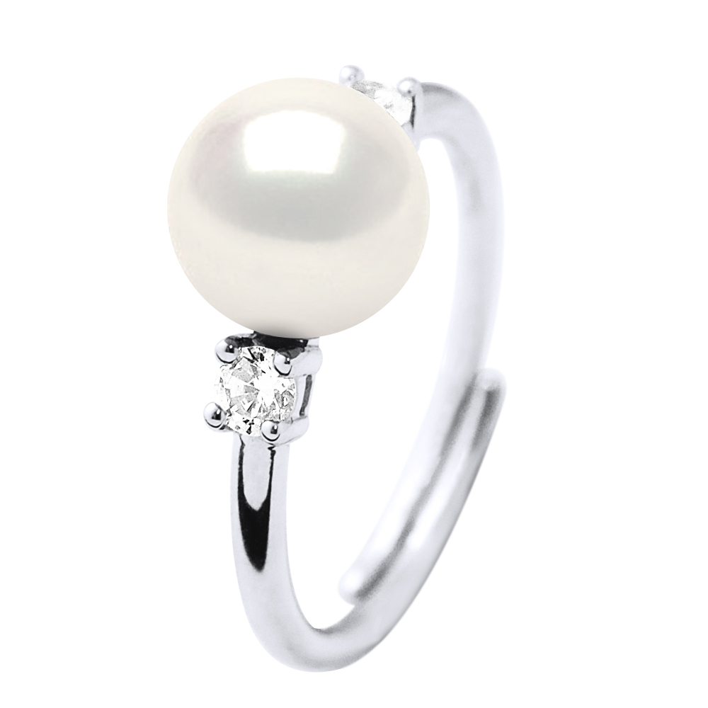 Diadema Womens Ring Adjustable Freshwater Pearl 7-8mm White and Zirconium Oxides 925 Silver - One Size | Diadema Sale | Discount Designer Brands