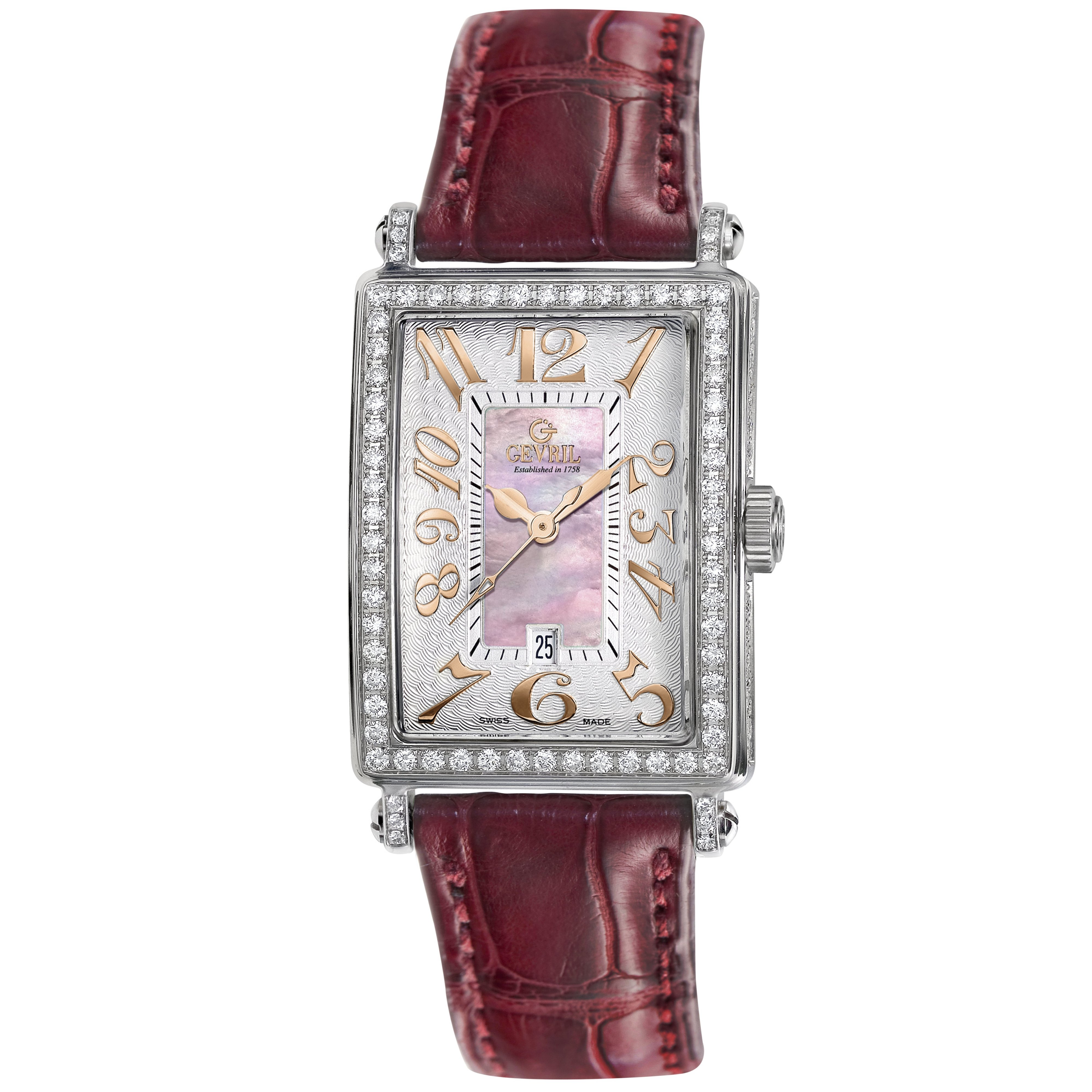Gevril Womens 7248RV Mini Quartz Avenue of Americas Pink Diamond Watch - White - One Size | Gevril Sale | Discount Designer Brands
