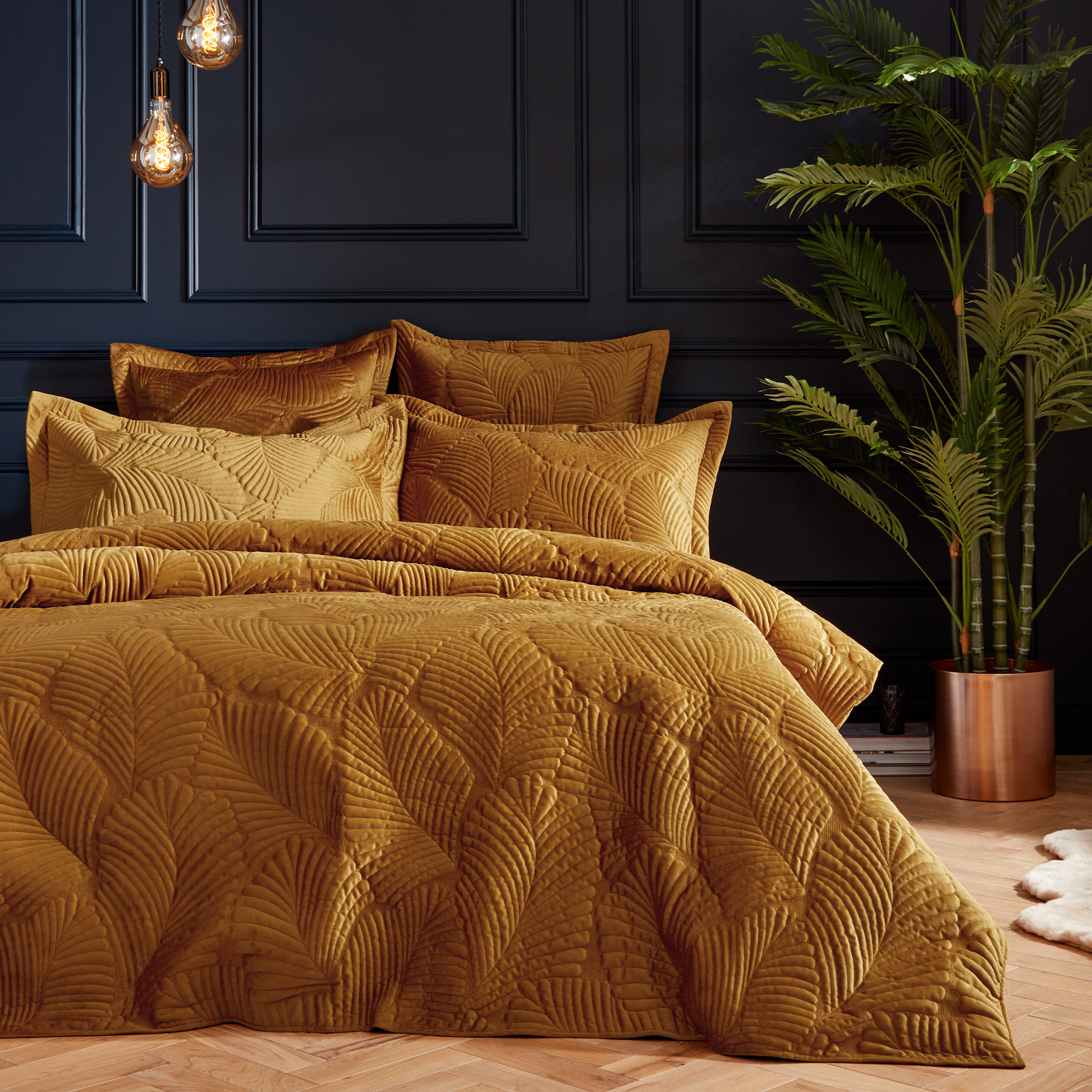 Paoletti Palmeria Duvet Cover Set - Gold Cotton - Size Double | Paoletti Sale | Discount Designer Brands