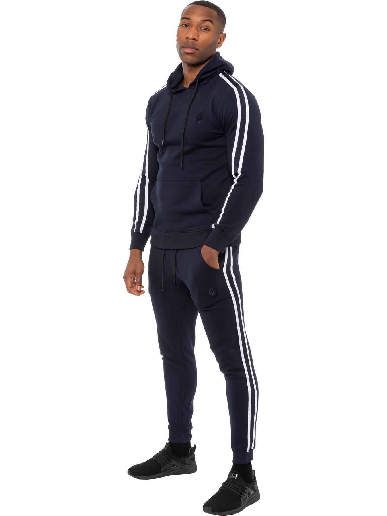 Enzo | Mens Pullover Tape Hoodie Tracksuit Set - Navy Polycotton - Size X-large | Enzo Sale | Discount Designer Brands