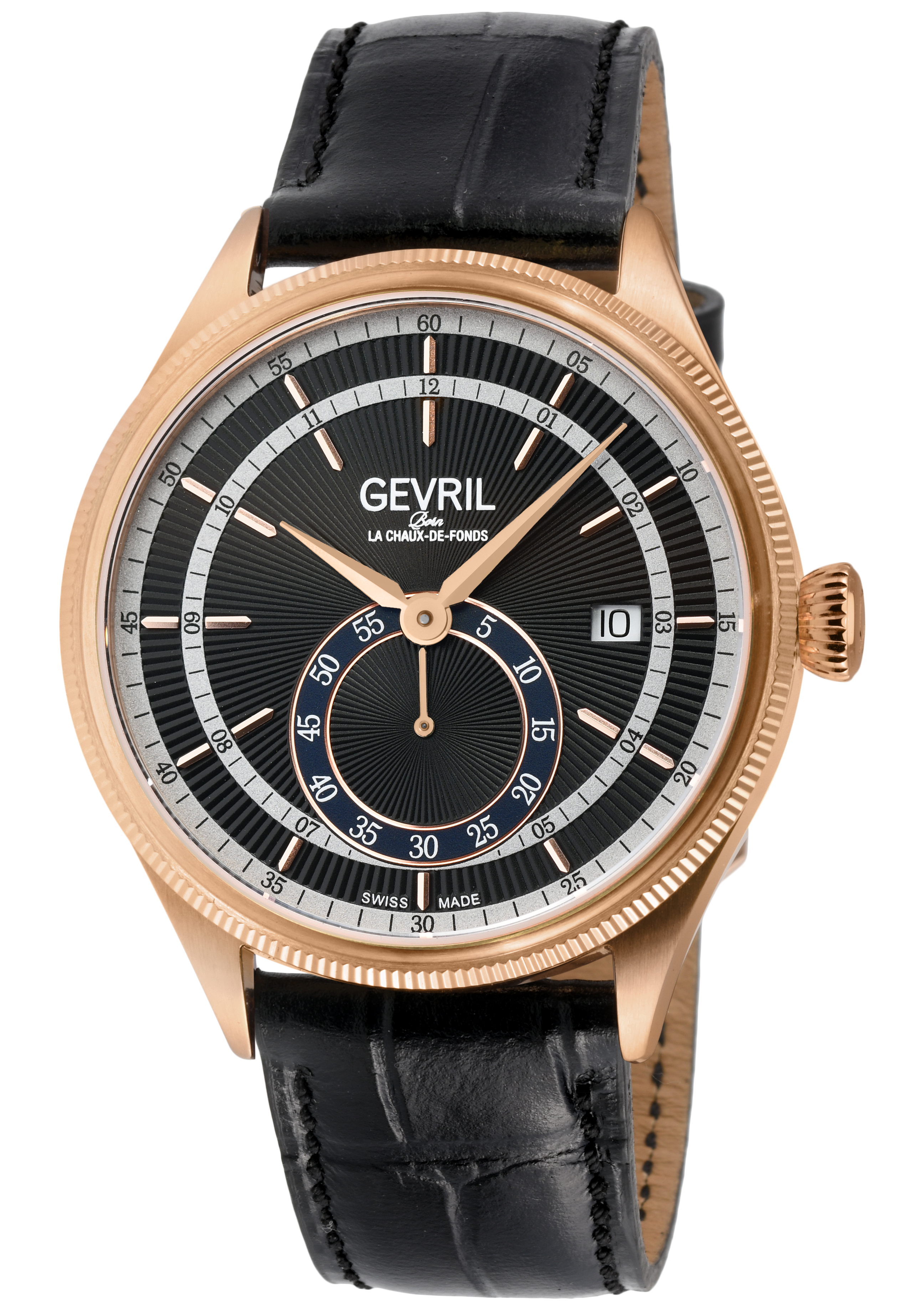 Gevril Mens Empire Italian Handmade Black Leather Swiss Automatic ETA 2895 Watch - One Size | Gevril Sale | Discount Designer Brands