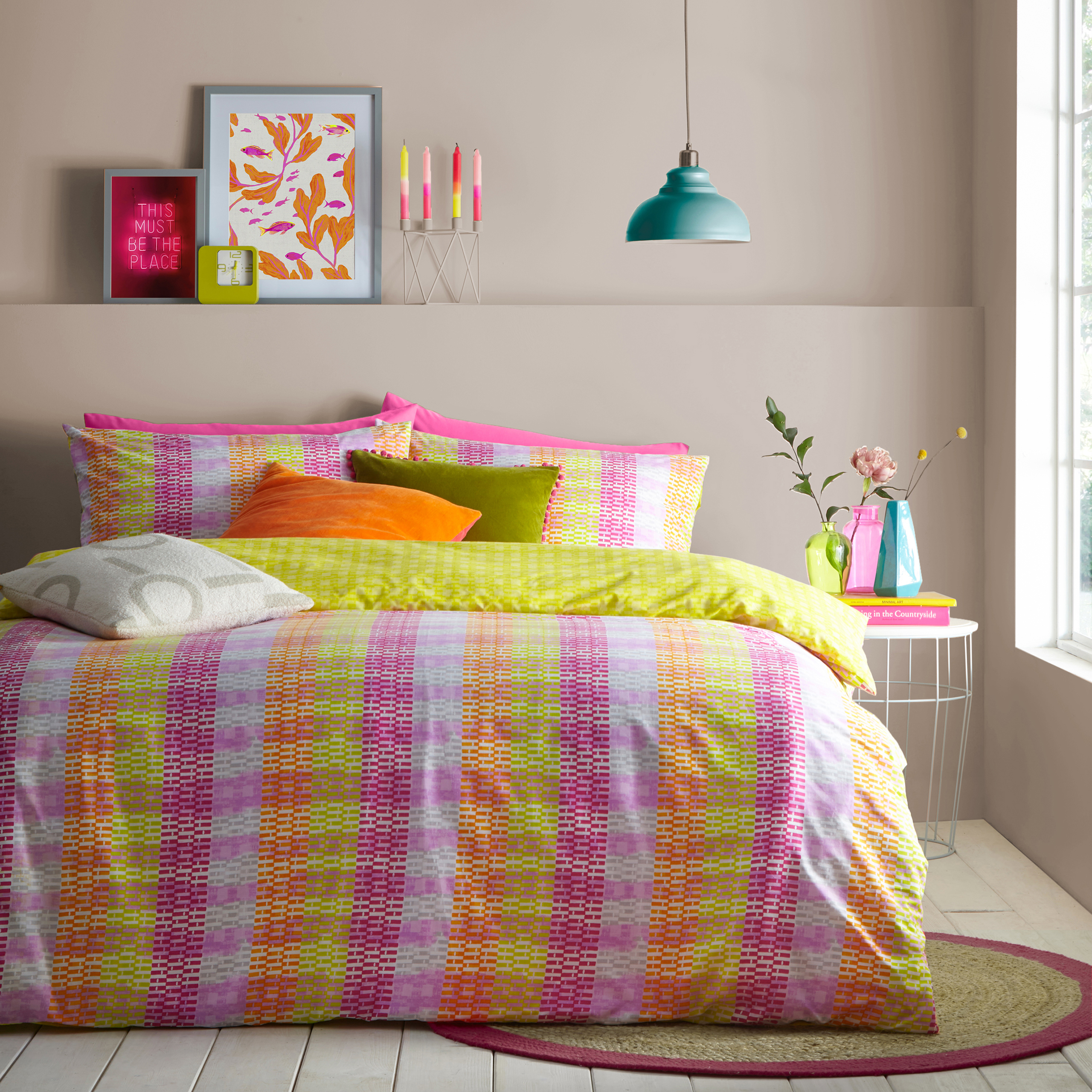 furn. Neola Striped Reversible Duvet Cover Set - Multicolour Polycotton - Size King | furn. Sale | Discount Designer Brands