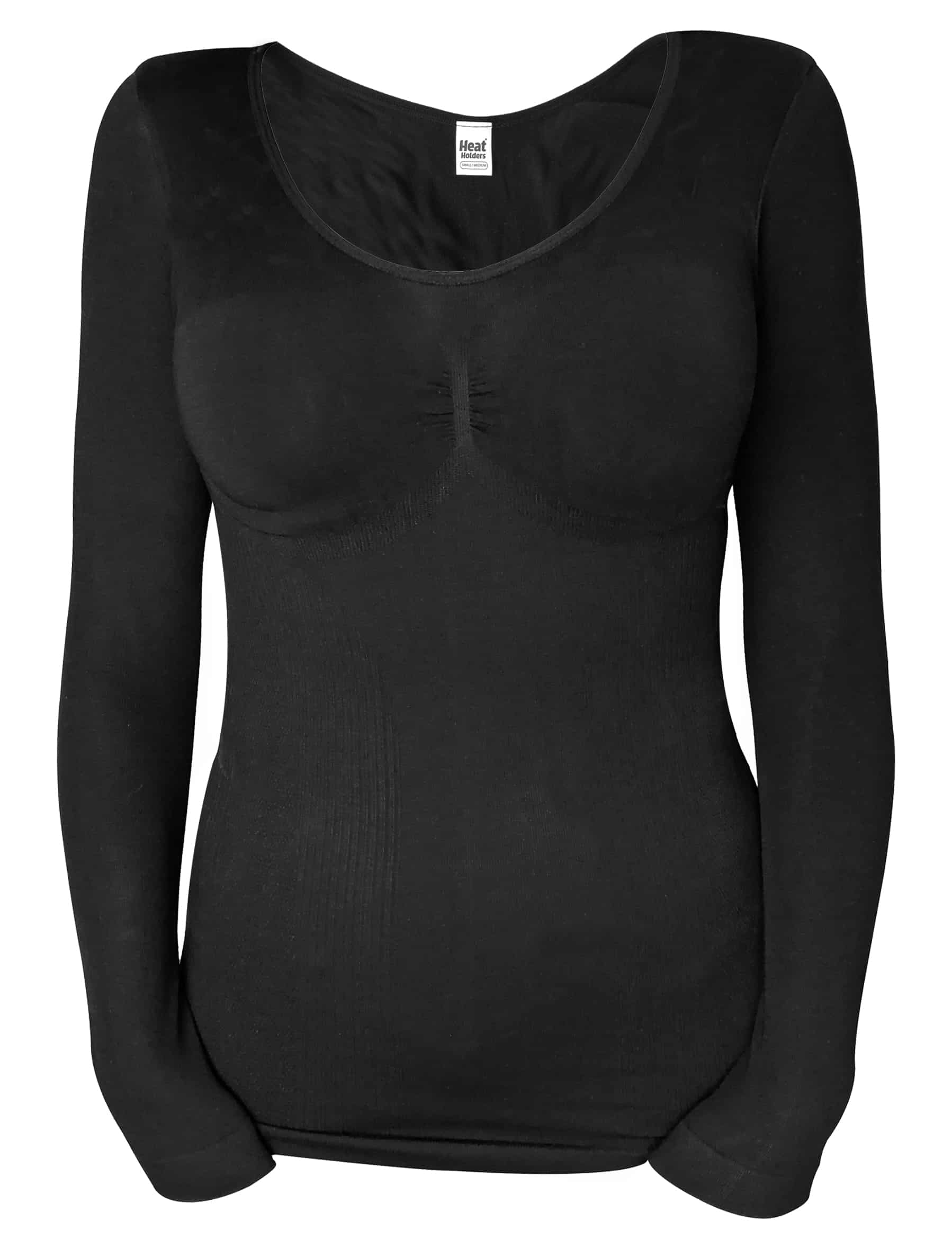 Heat Holders Womens - Ladies Cotton Thermal Underwear Long Sleeve Top Vest - Black Nylon - Size L/XL | Heat Holders Sale | Discount Designer Brands
