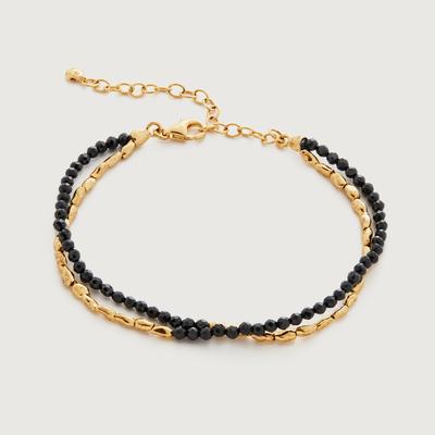 Gold Mini Nugget Gemstone Beaded Bracelet Black Spinel