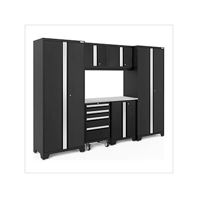 NewAge Garage Cabinets BOLD Series Black 7-Piece Set with Stainless Steel Top