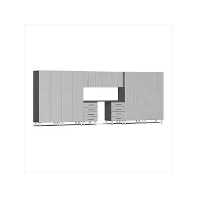 Ulti-MATE Garage Cabinets 10-Piece Garage Cabinet Kit with Channeled Worktop in Stardust Silver Metallic