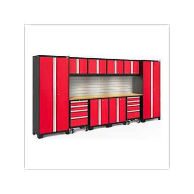 NewAge Garage Cabinets BOLD Series Red 12-Piece Set with Bamboo Top and Backsplash