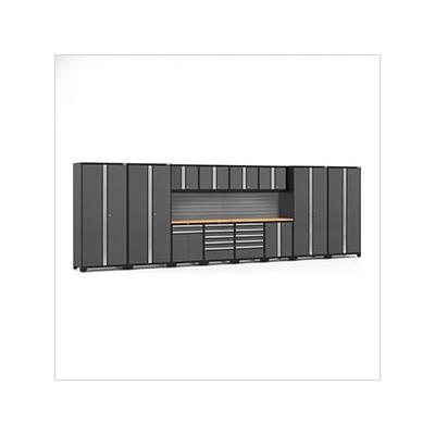 NewAge Garage Cabinets PRO Series Grey 14-Piece Set with Bamboo Tops and Slatwall