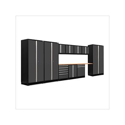 NewAge Garage Cabinets PRO Series Grey 12-Piece Set with Bamboo Tops and LED Lights
