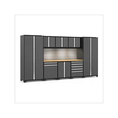 NewAge Garage Cabinets PRO Series Grey 9-Piece Set with Bamboo Top, Slatwall and LED Lights