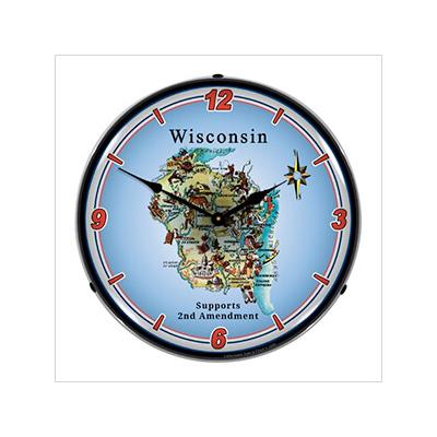 Collectable Sign and Clock Wisconsin Supports the 2nd Amendment Backlit Wall Clock