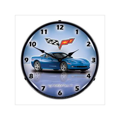 Collectable Sign and Clock C6 Corvette Jetstream Blue Backlit Wall Clock