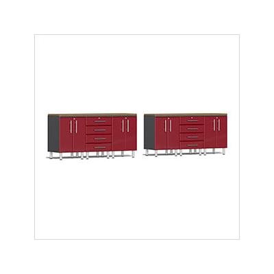 Ulti-MATE Garage Cabinets 8-Piece Garage Workstation Kit with Bamboo Worktops in Ruby Red Metallic