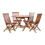 All Things Cedar 5-Piece Octagon Folding Table and Folding Chair Set with Blue Cushions