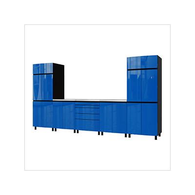 Contur Cabinet 12.5' Premium Santorini Blue Garage Cabinet System with Stainless Steel Tops