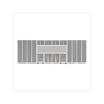 NewAge Garage Cabinets BOLD Series Platinum 14-Piece Set with Bamboo Top and Backsplash