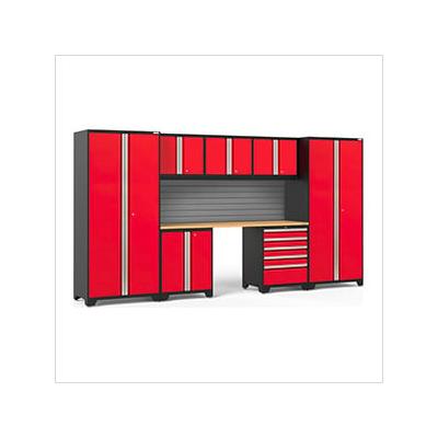 NewAge Garage Cabinets PRO Series Red 8-Piece Set with Bamboo Top and Slatwall