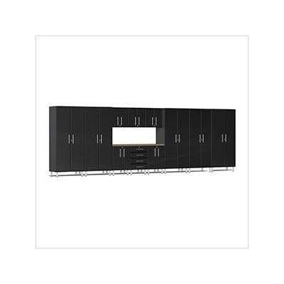 Ulti-MATE Garage Cabinets 12-Piece Garage Cabinet Kit with Bamboo Worktop in Midnight Black Metallic