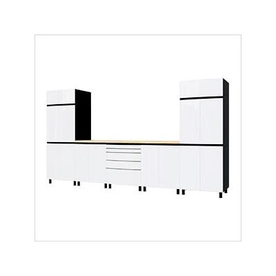 Contur Cabinet 12.5' Premium Alpine White Garage Cabinet System with Butcher Block Tops