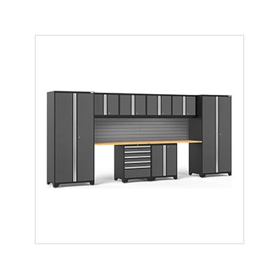 NewAge Garage Cabinets PRO Series Grey 10-Piece Set with Bamboo Top and Slatwall