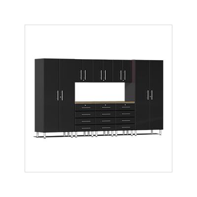 Ulti-MATE Garage Cabinets 9-Piece Garage Cabinet Kit with Bamboo Worktop in Midnight Black Metallic