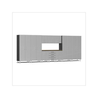 Ulti-MATE Garage Cabinets 11-Piece Garage Cabinet Kit with Bamboo Worktop in Stardust Silver Metallic
