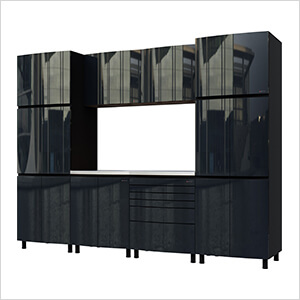 Contur Cabinet 10' Premium Karbon Black Garage Cabinet System with Stainless Steel Tops