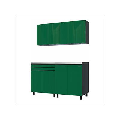 Contur Cabinet 5' Premium Racing Green Garage Cabinet System with Stainless Steel Tops