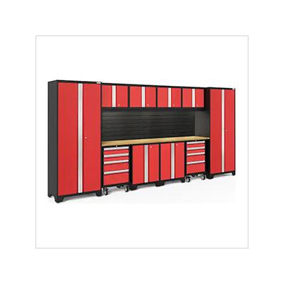 NewAge Garage Cabinets BOLD Series Red 12-Piece Set with Bamboo Top and Backsplash