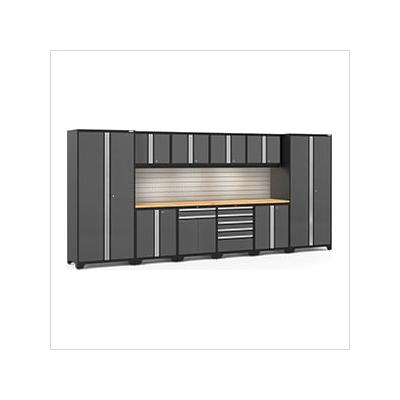 NewAge Garage Cabinets PRO Series Grey 12-Piece Set with Bamboo Top, Slatwall and LED Lights