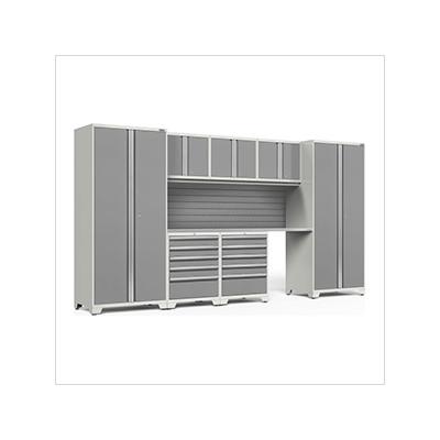 NewAge Garage Cabinets PRO Series Platinum 8-Piece Set with Stainless Steel Top and Slatwall