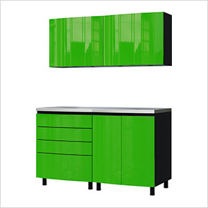 Contur Cabinet 5' Premium Lime Green Garage Cabinet System with Stainless Steel Tops