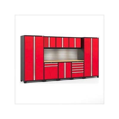 NewAge Garage Cabinets PRO Series Red 9-Piece Set with Bamboo Top, Slatwall and LED Lights