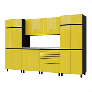 Contur Cabinet 10' Premium Vespa Yellow Garage Cabinet System with Stainless Steel Tops
