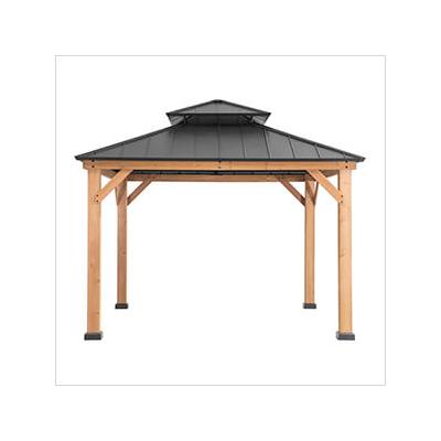 Sunjoy Group 11 x 11 Wooden 2-Tier Hardtop Gazebo with Ceiling Hook