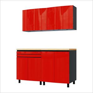 Contur Cabinet 5' Premium Cayenne Red Garage Cabinet System with Butcher Block Tops