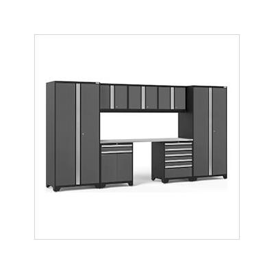 NewAge Garage Cabinets PRO Series Grey 8-Piece Set with Stainless Steel Top