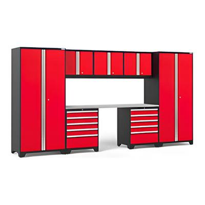 NewAge Garage Cabinets PRO Series Red 8-Piece Set with Stainless Steel Top