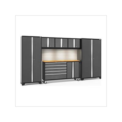 NewAge Garage Cabinets BOLD Grey 6-Piece Cabinet Set with Bamboo Top, Backsplash, LED Lights